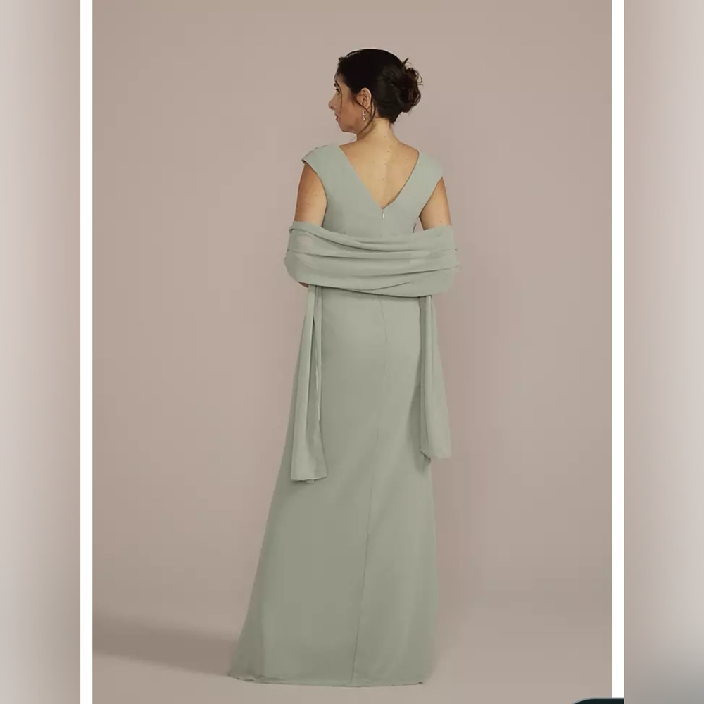 Oleg Cassini Dress With Scarf, Size:8 - Picture 2 of 5